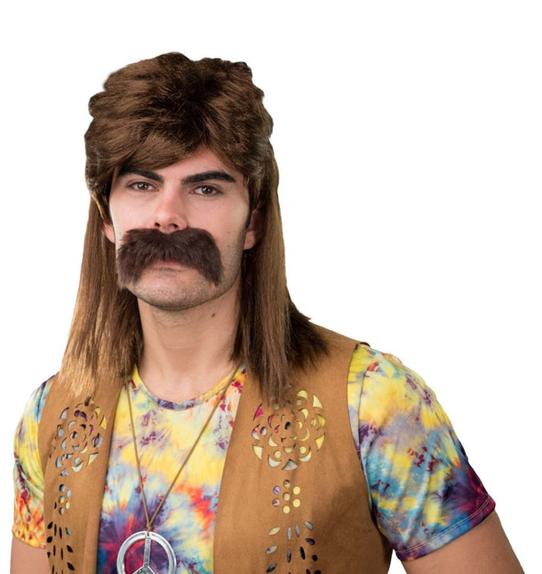 80s Pruik met snor van Orlob koop je bij Partywinkel