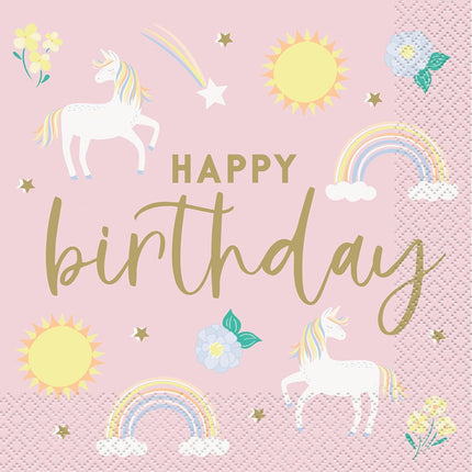 Servilletas de Unicornio "Feliz Cumpleaños", 16ct