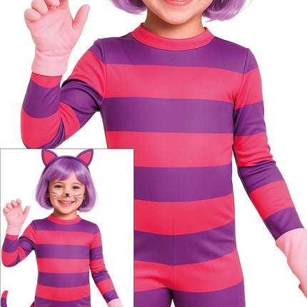 Disfraz de Halloween para niño: gato sonriente, morado y rosa