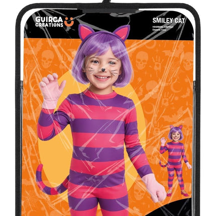 Disfraz de Halloween para niño: gato sonriente, morado y rosa