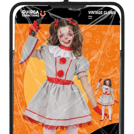 Vestido de Halloween blanco para niña, estilo vintage de payaso