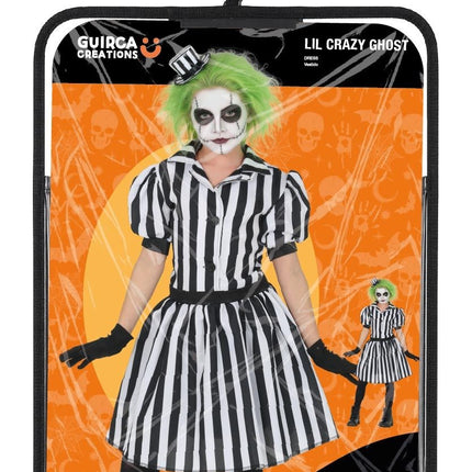 Vestido de Halloween blanco y negro para niña pequeña: «Fantasma locito»