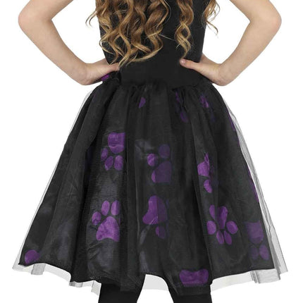 Vestido de Halloween negro para niña con gato morado