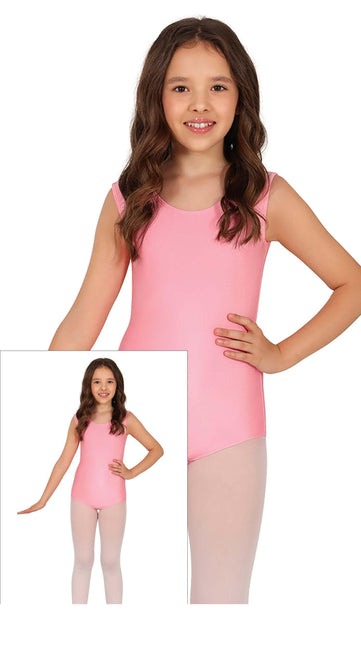 Traje de gimnasia rosa sin mangas para niña