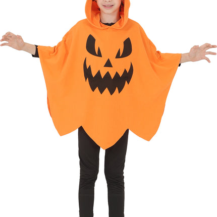 Poncho de Halloween para niños con forma de calabaza