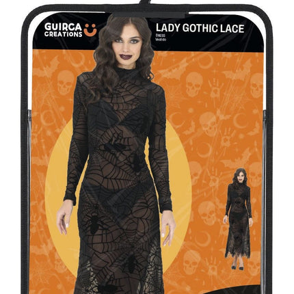 Vestido de Halloween negro para mujer, estilo gótico, con encaje