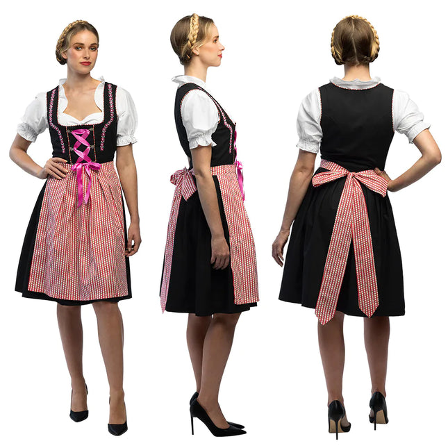 Vestido Dirndl Rojo Negro Oktoberfest Señoras