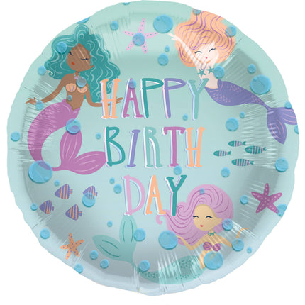 Globo de Helio Feliz Cumpleaños Sirena Vacío 45cm