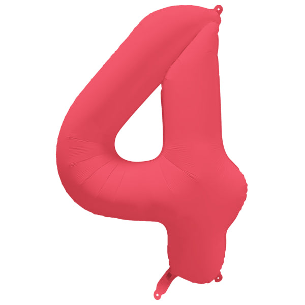 Globo Figura 4 Años Rojo Neón Vacío 86cm