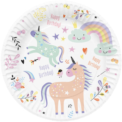 Platos de Papel - Unicornios y Arco Iris - 23 cm - 8 piezas