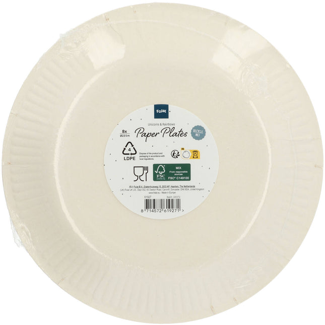 Platos de Papel - Unicornios y Arco Iris - 23 cm - 8 piezas