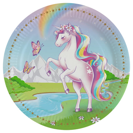 8 platos de papel unicornio 23 cm