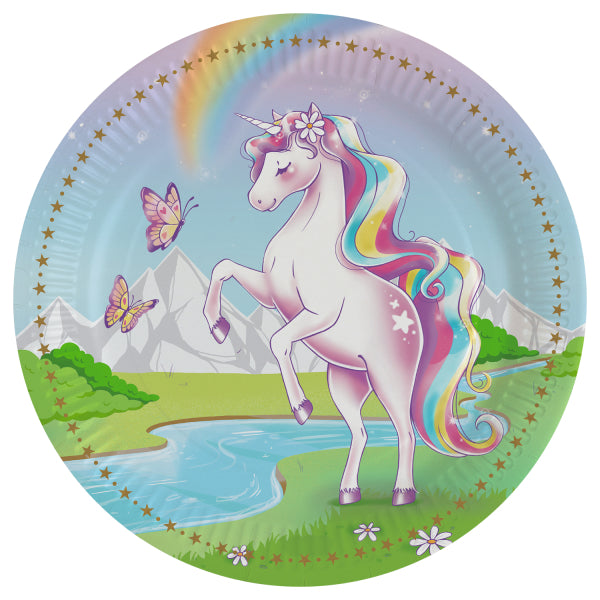 8 platos de papel unicornio 23 cm