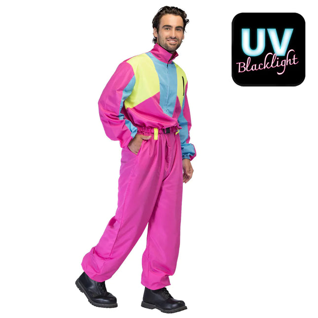Traje de esquí rosa para hombre Uv Blacklight