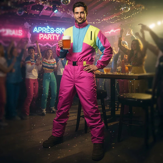 Traje de esquí rosa para hombre Uv Blacklight