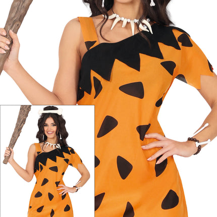 Vestido Cavernícola Negro Naranja Señoras