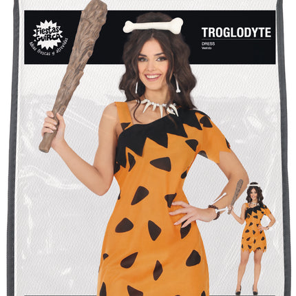 Vestido Cavernícola Negro Naranja Señoras