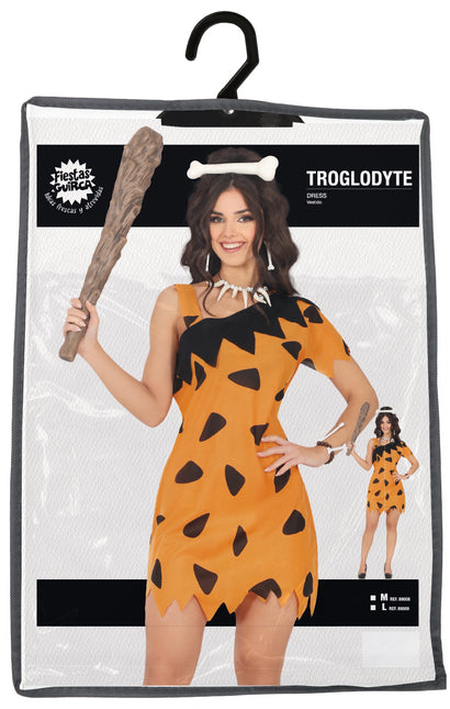 Vestido Cavernícola Negro Naranja Señoras