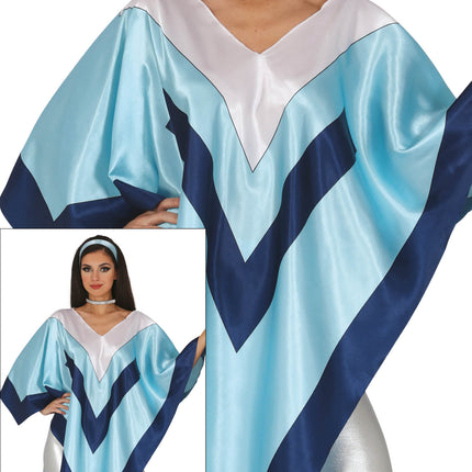 Poncho Disco 70S Azul Mujer