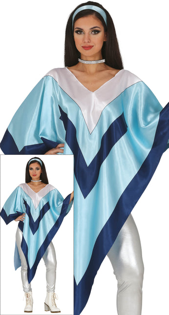 Poncho Disco 70S Azul Mujer