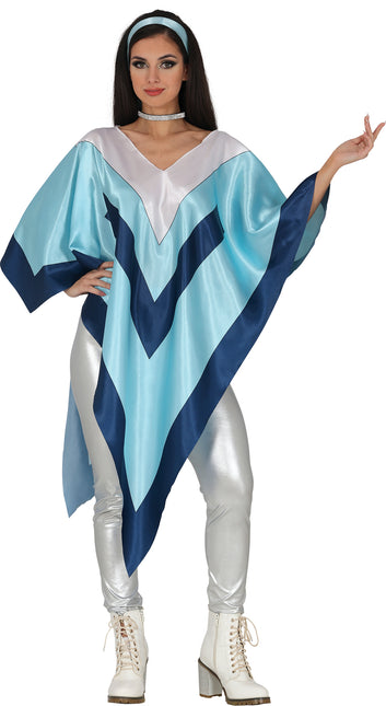 Poncho Disco 70S Azul Mujer