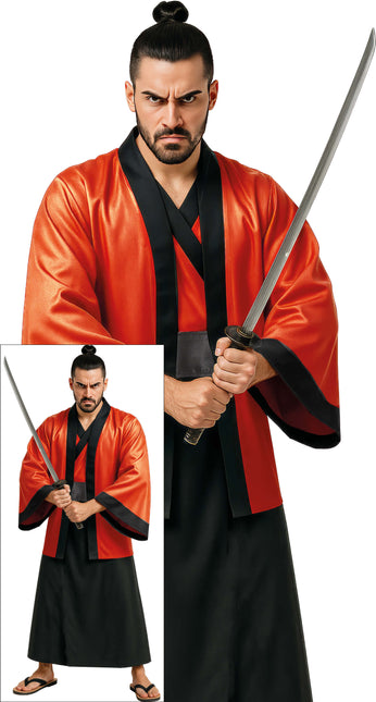 Kimono Rojo Negro Hombre 3 piezas