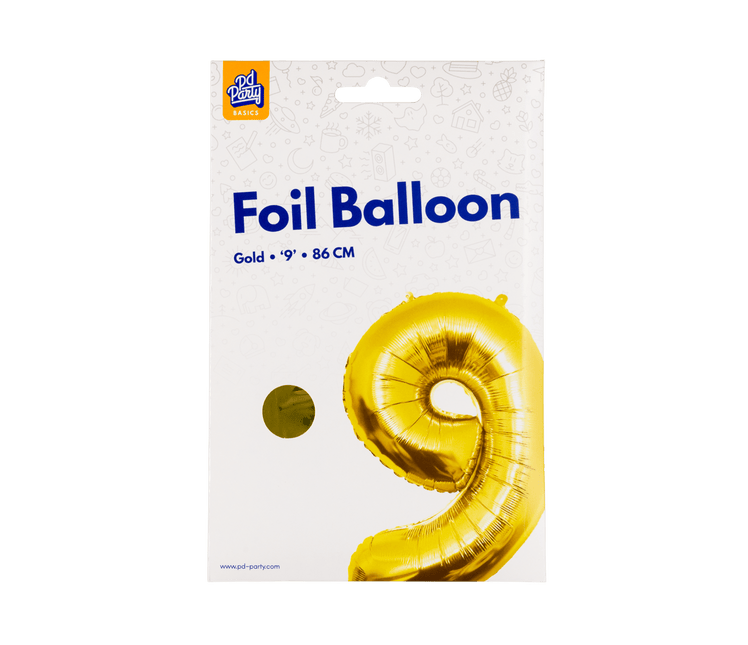 9 Jaar Cijfer Ballon Goud Leeg 86cm - Partywinkel - 8716764237034