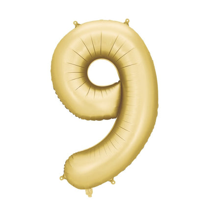 9 Jaar Cijfer Ballon Goud Satijn Folie Leeg 86cm van Partydeco koop je bij Partywinkel
