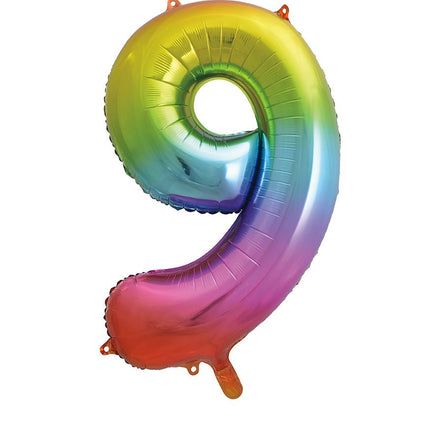 9 Jaar Cijfer Ballon Regenboog Leeg 86cm van Unique koop je bij Partywinkel
