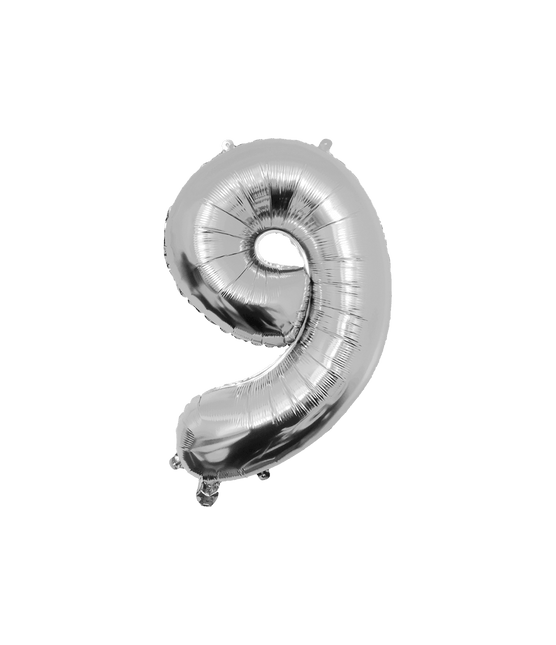 9 Jaar Cijfer Ballon Zilver Leeg 86cm - Partywinkel - 8716764237249