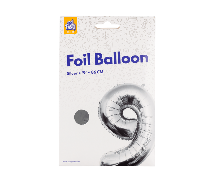9 Jaar Cijfer Ballon Zilver Leeg 86cm - Partywinkel - 8716764237249
