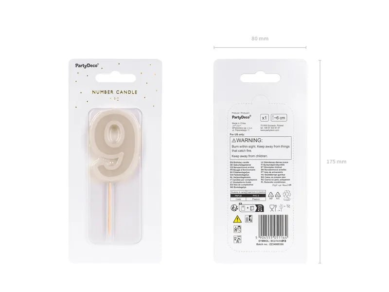 9 Jaar Kaars Beige 10cm van Partydeco koop je bij Partywinkel