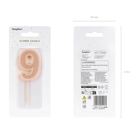 9 Jaar Kaars Lichtroze 10cm van Partydeco koop je bij Partywinkel