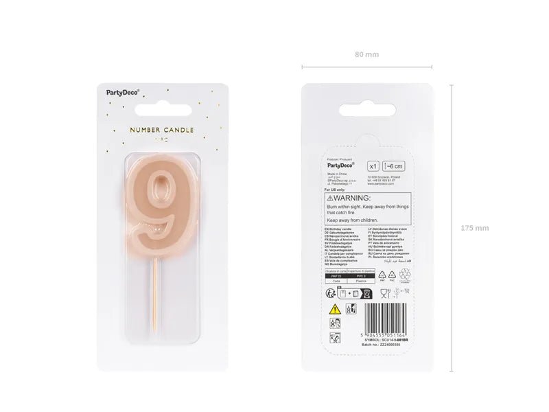 9 Jaar Kaars Lichtroze 10cm van Partydeco koop je bij Partywinkel