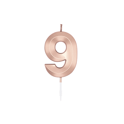 9 Jaar Kaars Rose Goud Metallic 6cm van WeFiesta koop je bij Partywinkel