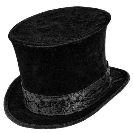 SOMBRERO ALTO DE TERCIOPELO CON CINTA NEGRA DE 16 CM