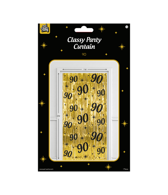 90 Jaar Deurgordijn Goud Zwart van Paper Dreams koop je bij Partywinkel