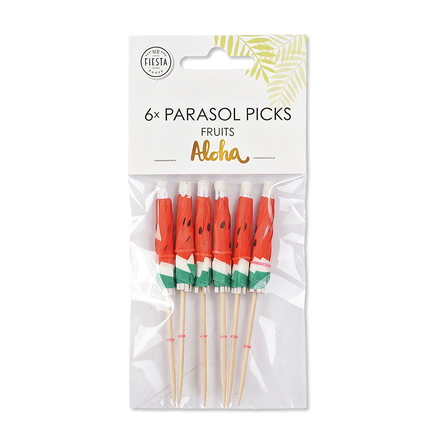 Palitos para sombrillas de Hawái con diseño de sandía, 8 cm, 6 unidades
