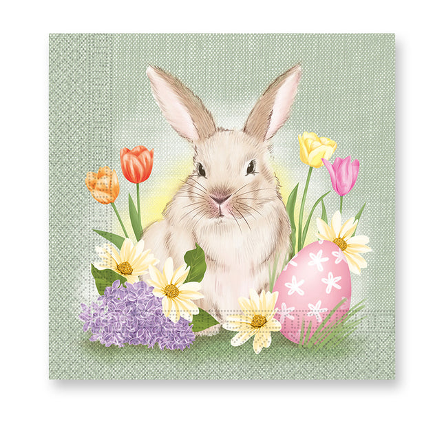 Servilletas de Papel de 3 Capas 33X33Cm/Diseños de Pascua Servilletas de Papel de 3 Capas 33X33Cm Conejito y Flores 20St