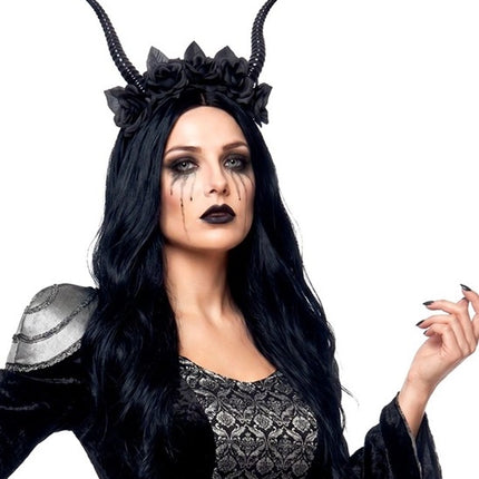 Diadema de Halloween negra con flor de diablo