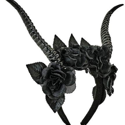 Diadema de Halloween negra con flor de diablo