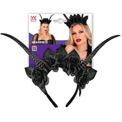 Diadema de Halloween negra con flor de diablo