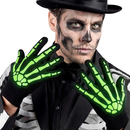 Guantes de Halloween negros y blancos con diseño de esqueleto que brillan en la oscuridad