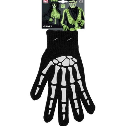 Guantes de Halloween negros y blancos con diseño de esqueleto que brillan en la oscuridad