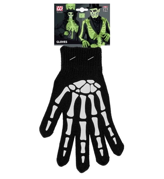Guantes de Halloween negros y blancos con diseño de esqueleto que brillan en la oscuridad
