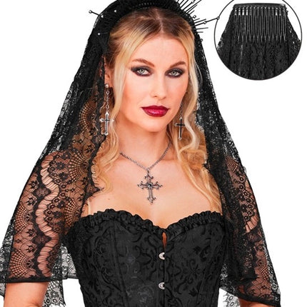 Velo de Halloween negro de encaje