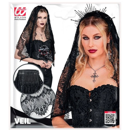 Velo de Halloween negro de encaje