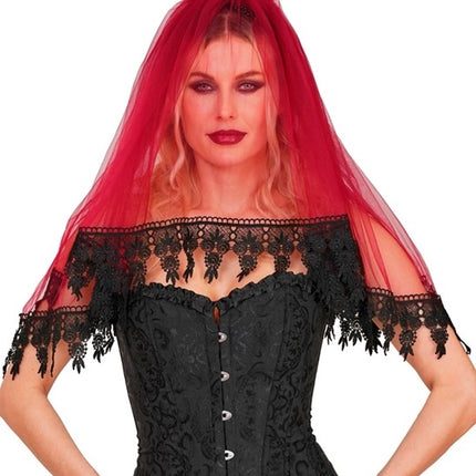 Velo de Halloween rojo y negro