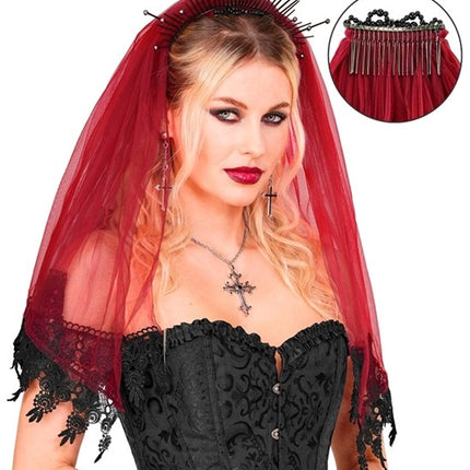 Velo de Halloween rojo y negro
