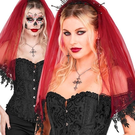 Velo de Halloween rojo y negro